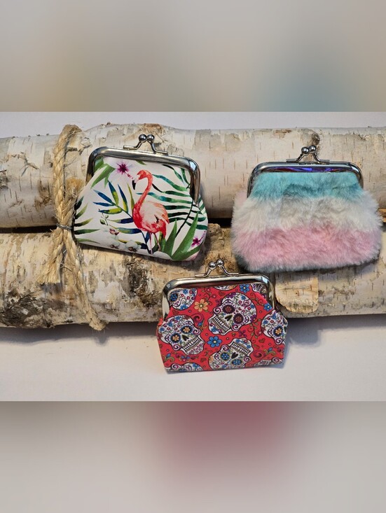 no brand Handbags - 👛 Boutique Coin Purse Lot 3pc Pastel Fur Skull Flamingo Clasp Pouch 🦩💀